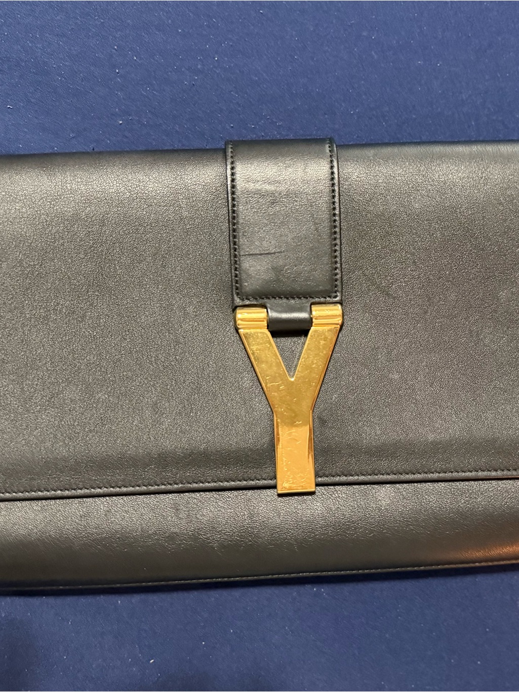 Saint Laurent Black Leather Briefcase With Gold Y Clasp